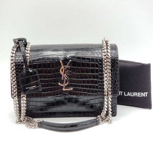 100% Authentic YSL Yves Saint Laurent Sunset Medium Croc Embossed Shoulder Bag